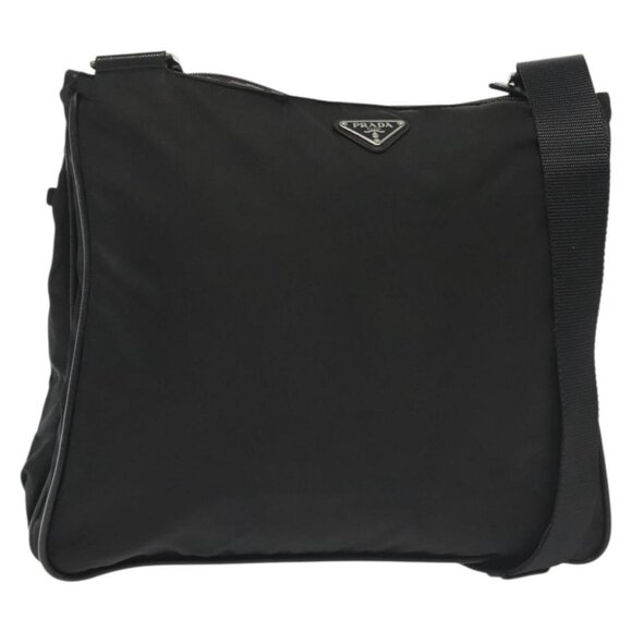 Authentic PRADA Shoulder Bag Nylon Black Silver